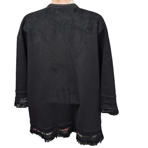 ZARA Faux Suede Fringed Trim Boho Jacket in Black Medium Women’s Festival - Picture 12 of 15